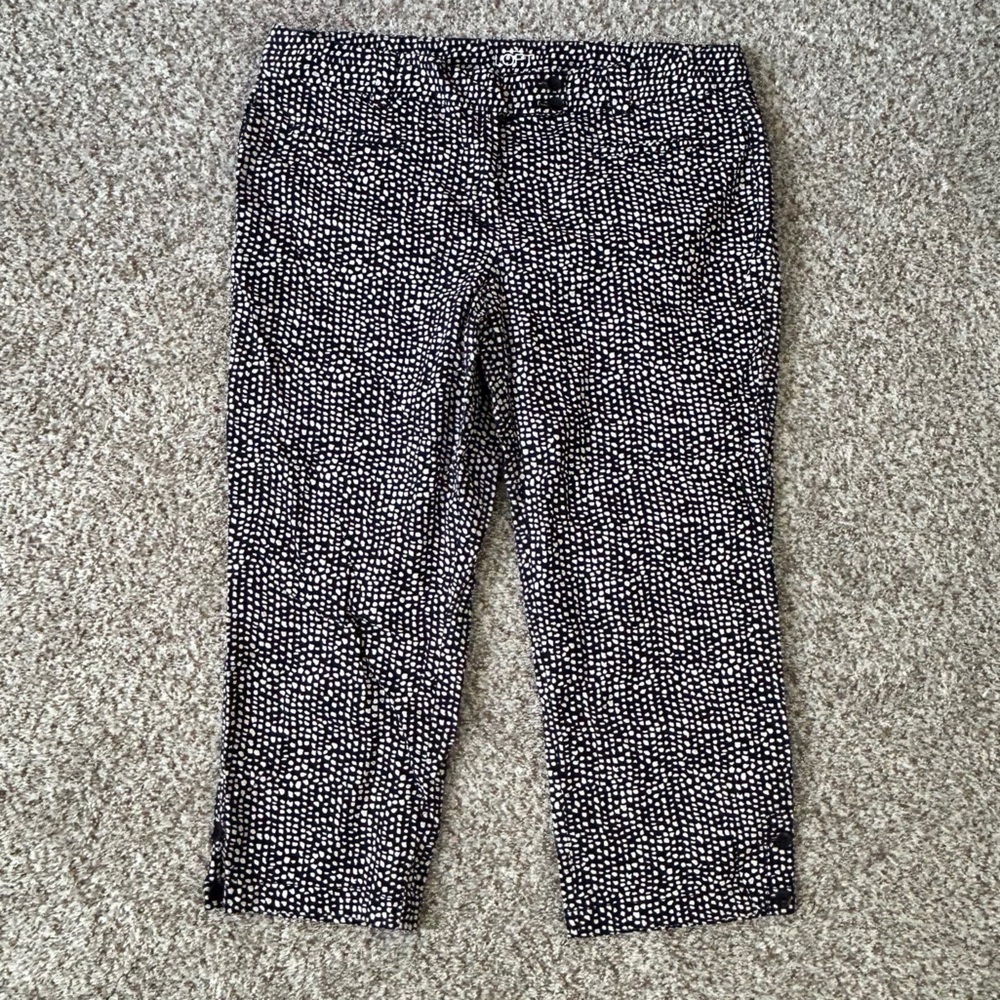 Ann Taylor Original Crop Blue White Speckled Polka Dot Cropped Pants 14 Short